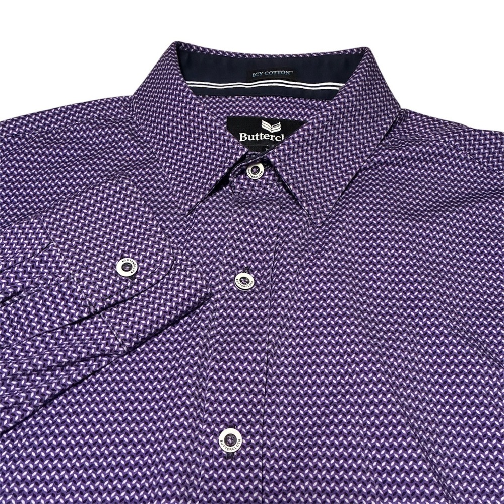 Buttercloth Icy Cotton Purple Geometric Print Button Down Shirt Mens Large L